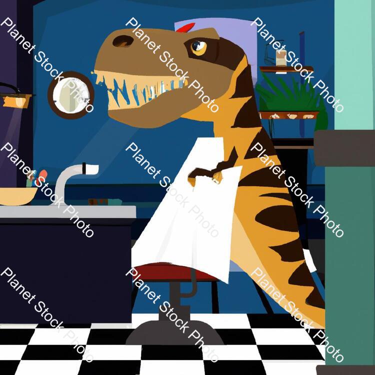 Tyrannosaurus in a Barber Shop stock photo with image ID: b68d8faf-cc2c-4a54-b117-8ae238d64149