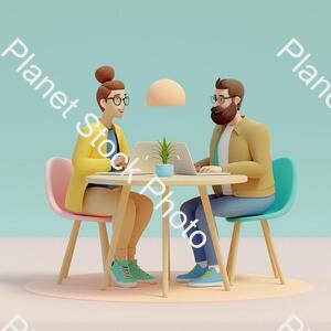 A Couple of People Sitting at a Table with a Laptop, Animation Illustrative Style, Corporate Animation Style, James Gilleard and James Jean, Smooth 3 D Illustration, Smooth 3d Illustration, Behance 3d, Trending on Character Design, Trending on stock photo with image ID: 826d7d92-e60b-4ff4-93e5-23d7a63a0f5d