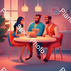 A Couple of People Sitting at a Table with a Laptop, Animation Illustrative Style, Corporate Animation Style, James Gilleard and James Jean, Smooth 3 D Illustration, Smooth 3d Illustration, Behance 3d, Trending on Character Design, Trending on stock photo with image ID: 91c1ec31-883f-4680-854c-cb15609de06b