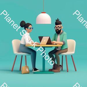 A Couple of People Sitting at a Table with a Laptop, Animation Illustrative Style, Corporate Animation Style, James Gilleard and James Jean, Smooth 3 D Illustration, Smooth 3d Illustration, Behance 3d, Trending on Character Design, Trending on stock photo with image ID: cadd680b-6718-48d7-8ab5-3db0e629c99b