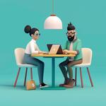 A Couple of People Sitting at a Table with a Laptop, Animation Illustrative Style, Corporate Animation Style, James Gilleard and James Jean, Smooth 3 D Illustration, Smooth 3d Illustration, Behance 3d, Trending on Character Design, Trending on...