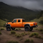 Orange with Grey Fenderstoyota Pick Up Truck with Long Travel Suspension and Baha Lights