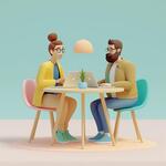 A Couple of People Sitting at a Table with a Laptop, Animation Illustrative Style, Corporate Animation Style, James Gilleard and James Jean, Smooth 3 D Illustration, Smooth 3d Illustration, Behance 3d, Trending on Character Design, Trending on...