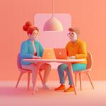 A Couple of People Sitting at a Table with a Laptop, Animation Illustrative Style, Corporate Animation Style, James Gilleard and James Jean, Smooth 3 D Illustration, Smooth 3d Illustration, Behance 3d, Trending on Character Design, Trending on...